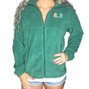 Miami Hurricanes Columbia Fleece Sweater Mens Small Canes Full Zip Green Logo